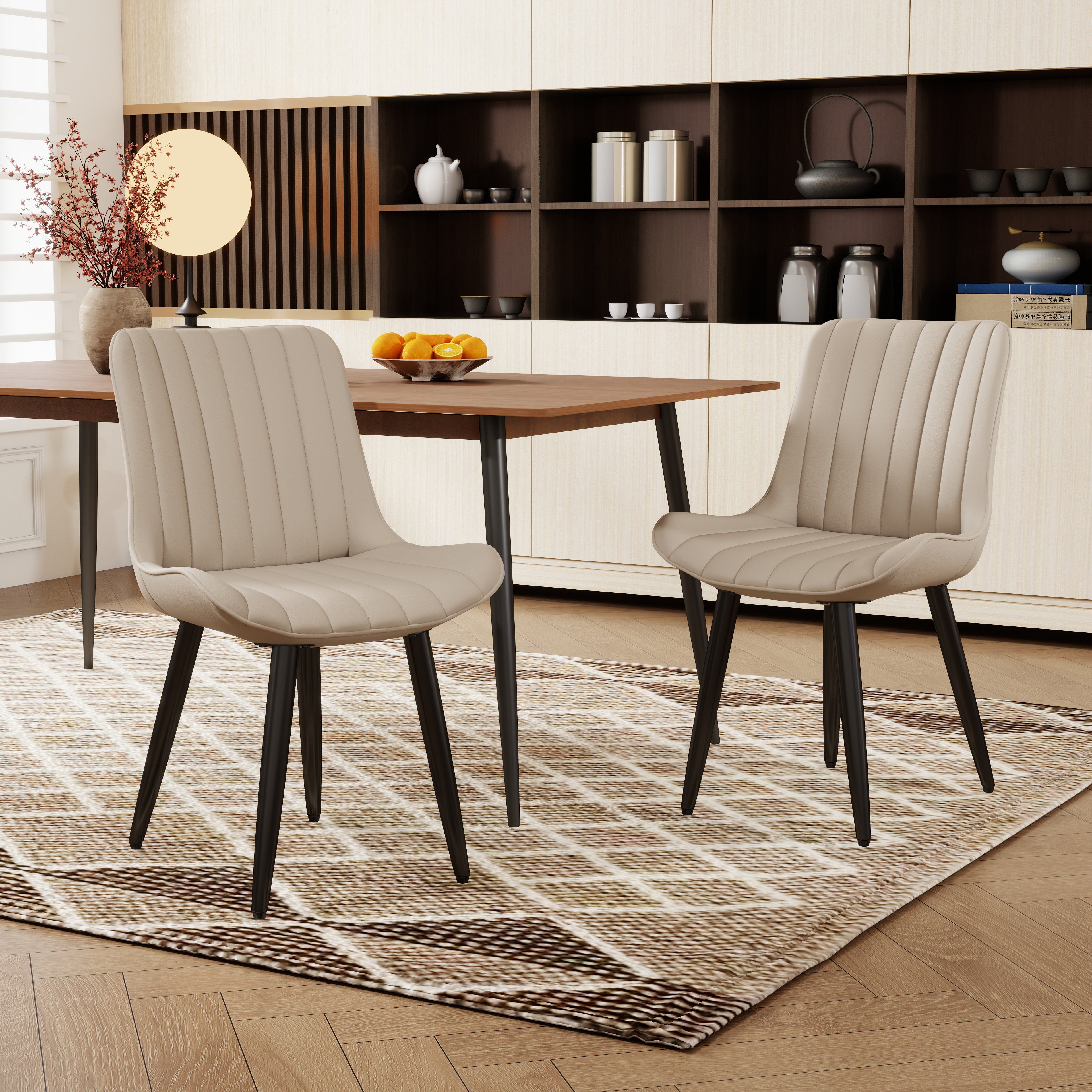 Set Of 4 Modern PU Leather Dining Chairs With Thick Cushions & Metal Legs, Armless Faux Leather Side Chairs For Kitchen, Dining Room