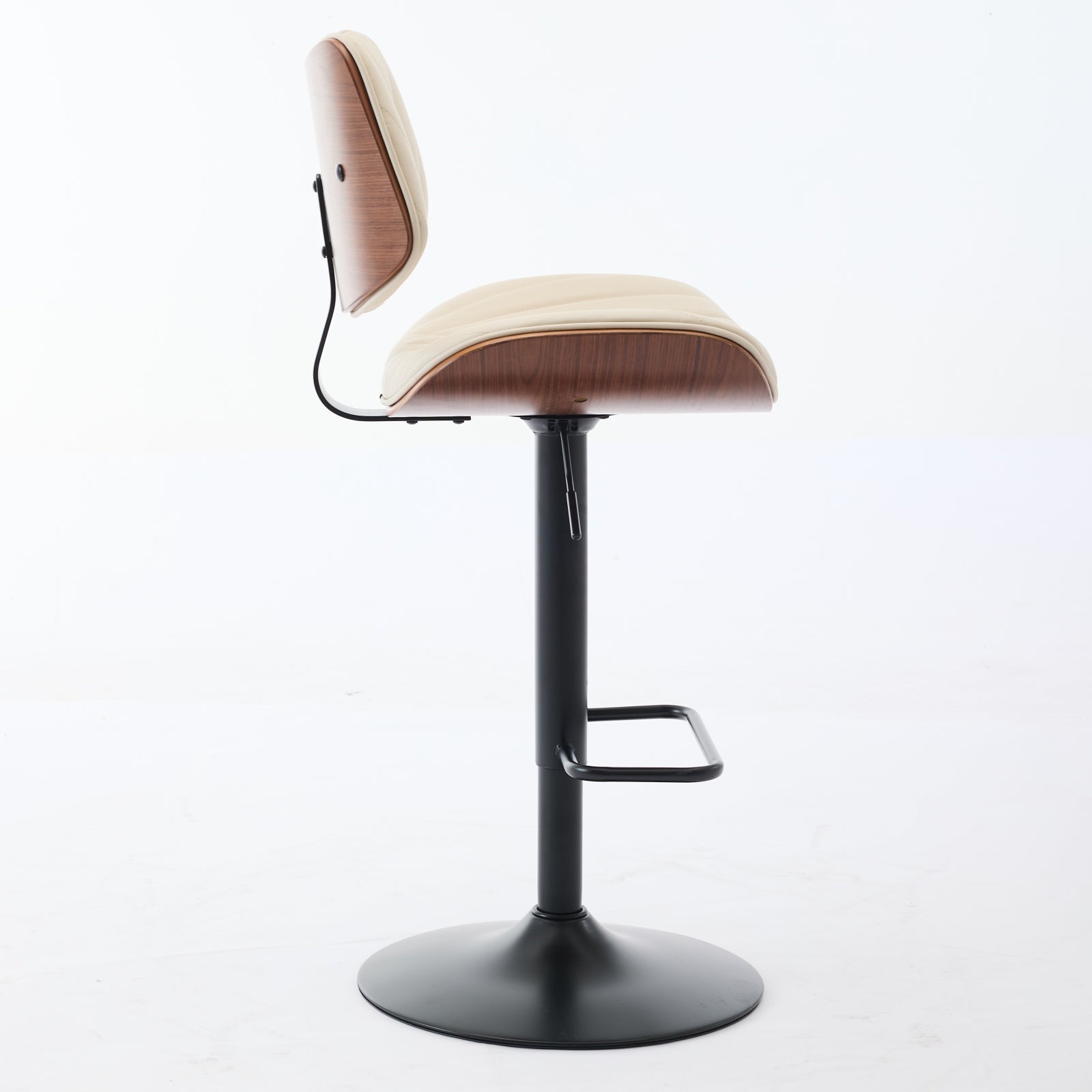 Walnut Bentwood Bar Stools Mid Century Modern Adjustable Counter Height Black Leather Upholstered 360 Swivel Bar Chairs For Kitchen Island Dining Room Cafe,Beige,Set Of 2