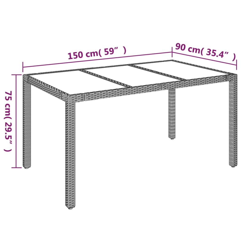 garden table with glass top 150x poly rattan
