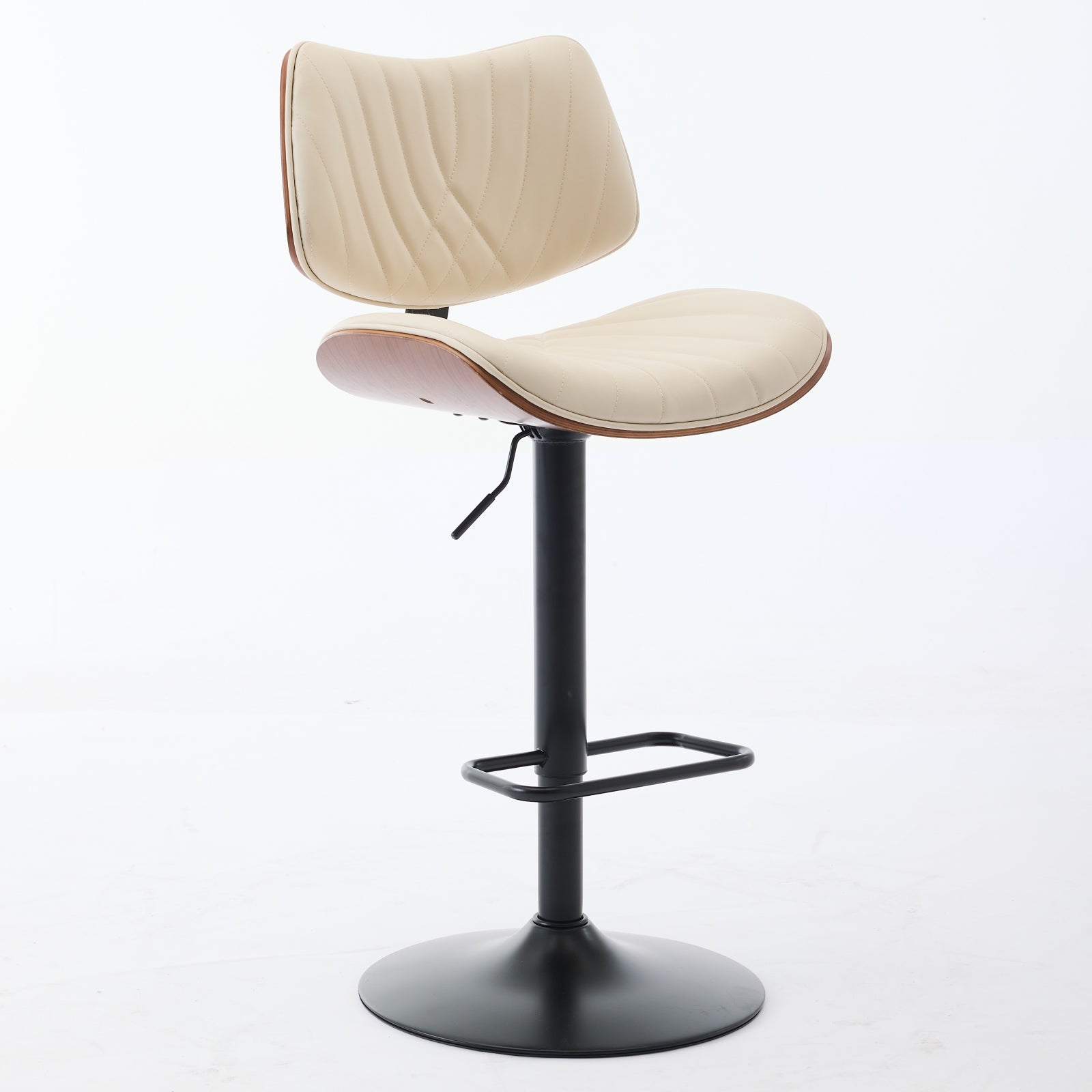 Walnut Bentwood Bar Stools Mid Century Modern Adjustable Counter Height Black Leather Upholstered 360 Swivel Bar Chairs For Kitchen Island Dining Room Cafe,Beige,Set Of 2