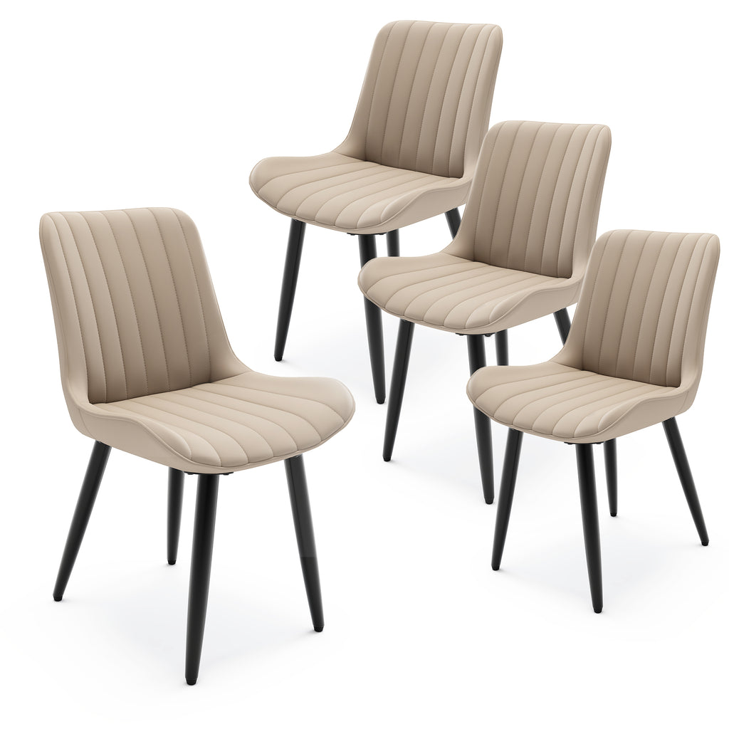 Set Of 4 Modern PU Leather Dining Chairs With Thick Cushions & Metal Legs, Armless Faux Leather Side Chairs For Kitchen, Dining Room