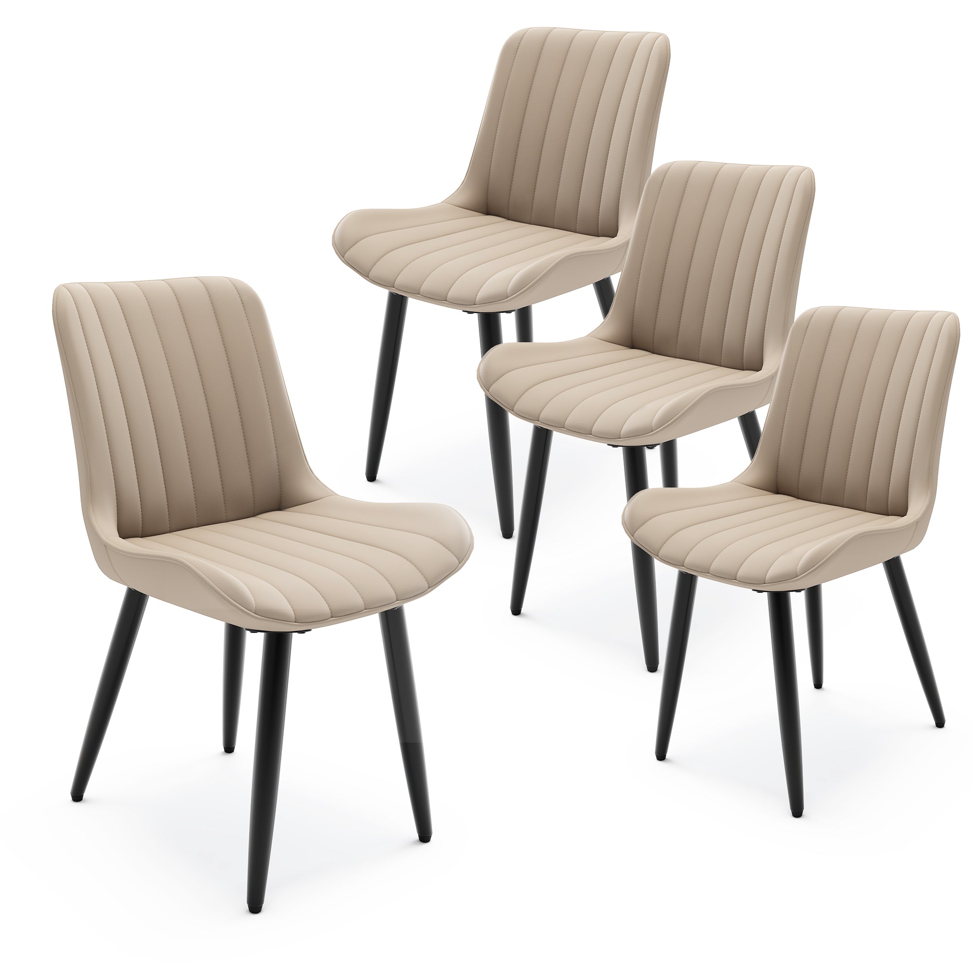 Set Of 4 Modern PU Leather Dining Chairs With Thick Cushions & Metal Legs, Armless Faux Leather Side Chairs For Kitchen, Dining Room