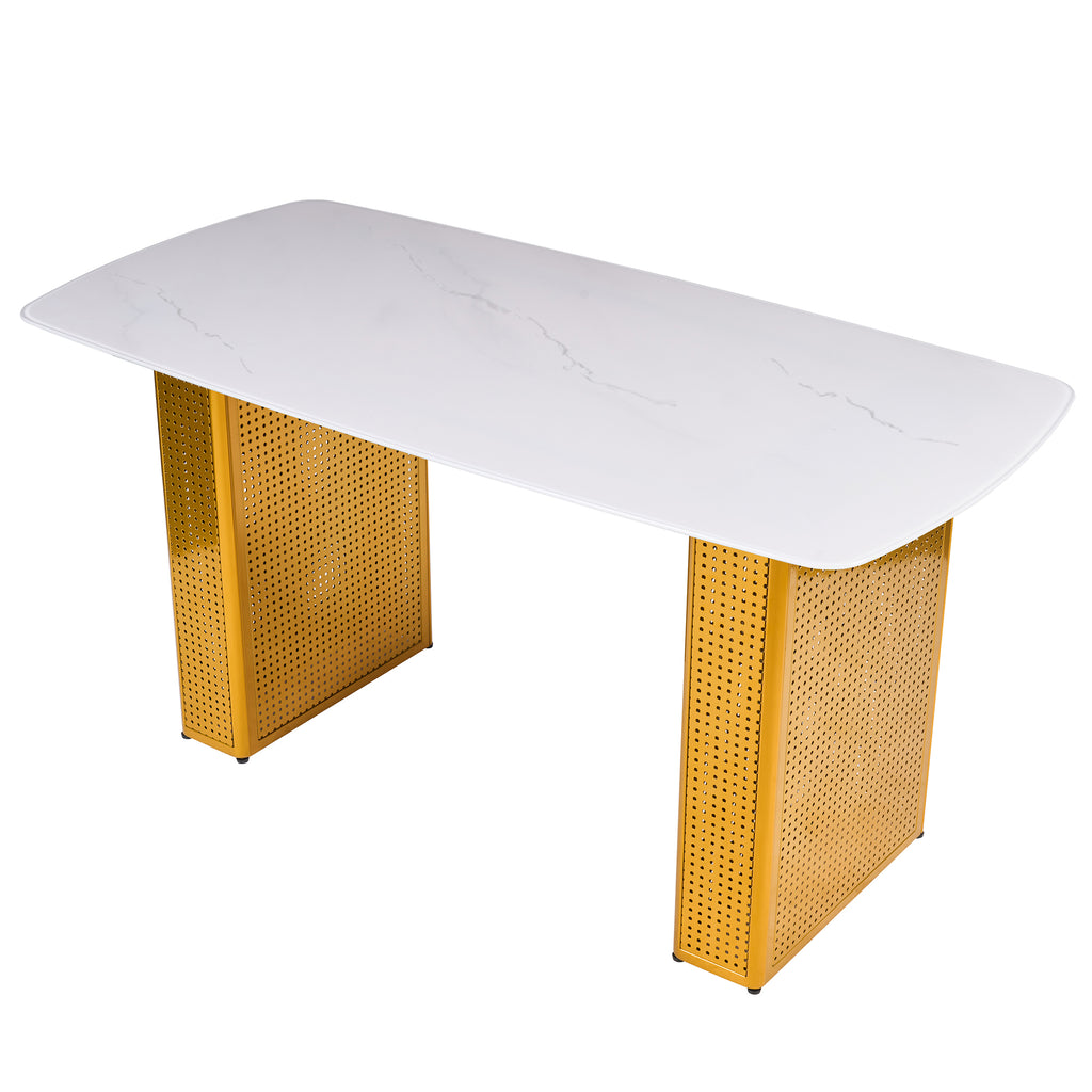 Zuritech™ Tavolo di Design – Vetro Temperato e Base Oro per un’Eleganza Senza Tempo