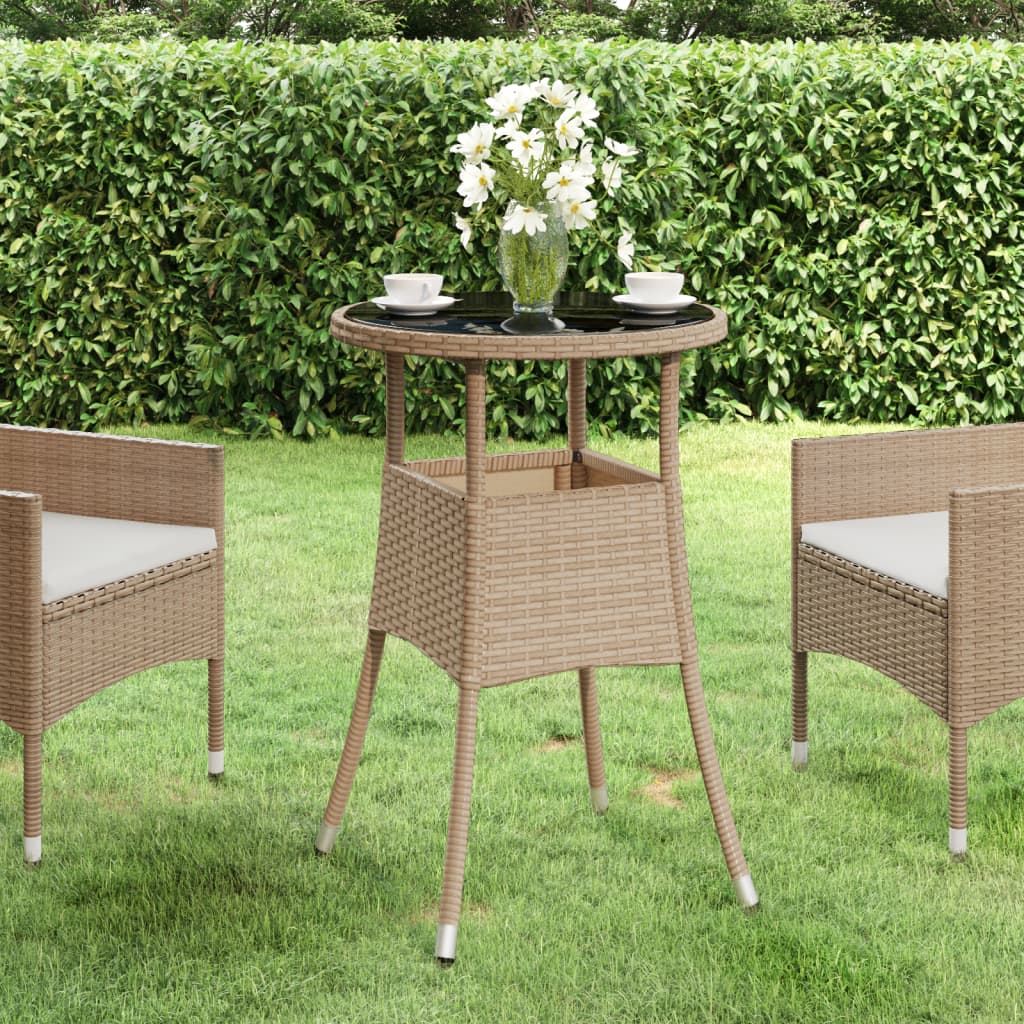 garden table Ø tempered glass and poly rattan
