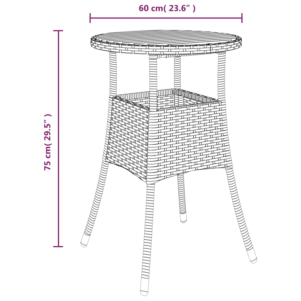 Garden table Ø Acacia wood and poly rattan