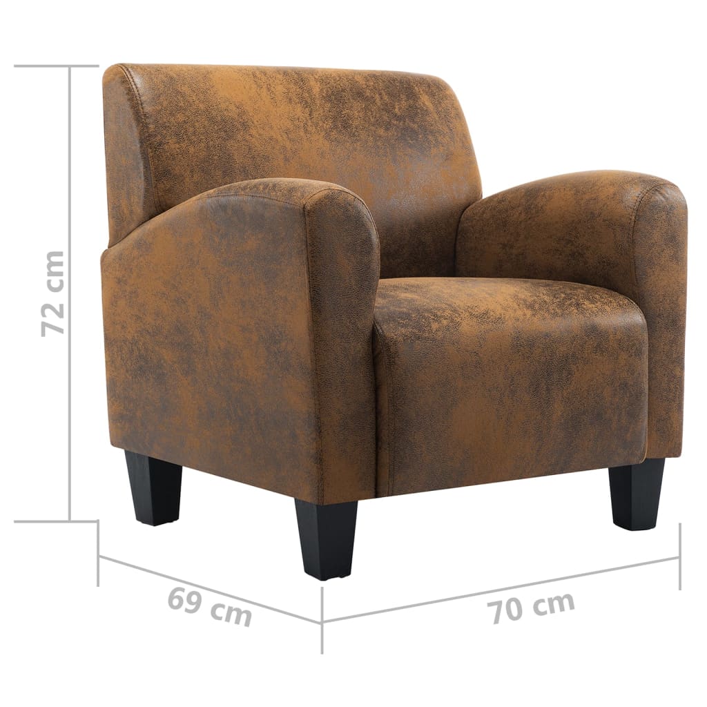 Sofa Armchair Brown 70x69x72 cm Faux Suede