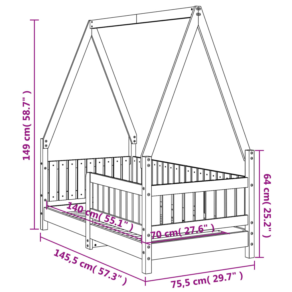 Children's Bed Solid Pine Wood   Children's Bed Solid Pine Wood