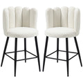 Bar Stools Set Of 2, Modern Boucle Upholstered Shell Barstools, Breakfast Bar Chairs With Backrest, Footrest And Steel Base For Kitchen Counter, Cream