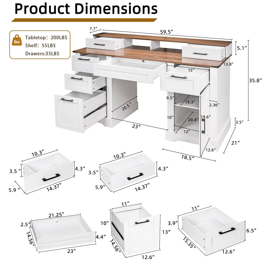 Luxury Farmhouse Desk™ – Scrivania Elegante con Stazione di Ricarica e Storage Integrato