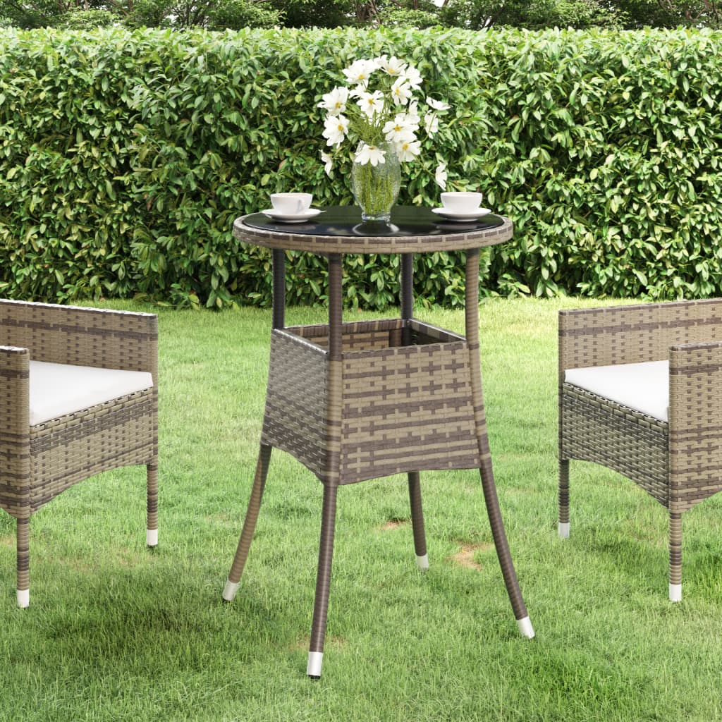 garden table Ø tempered glass and poly rattan