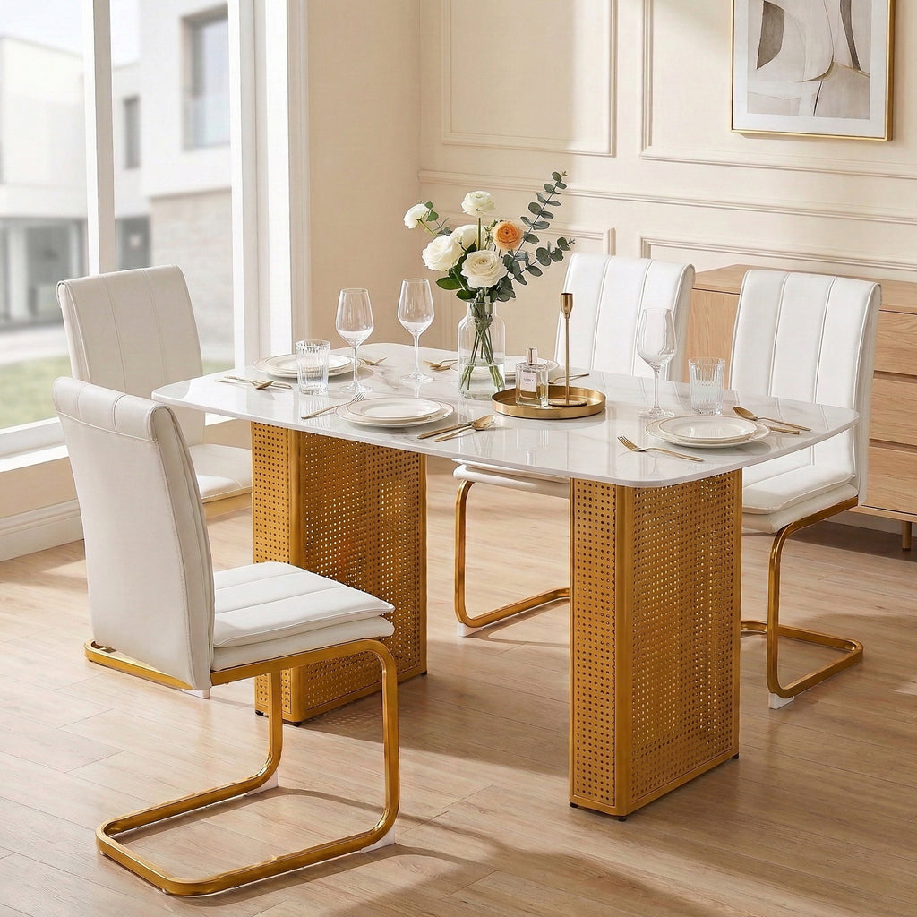 Zuritech™ Tavolo di Design – Vetro Temperato e Base Oro per un’Eleganza Senza Tempo