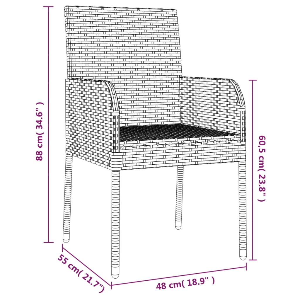 Garden Chairs with Cushions, 2 Pieces, Poly Rattan