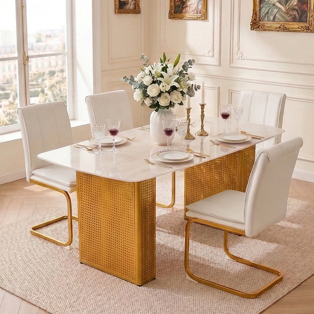 Zuritech™ Tavolo di Design – Vetro Temperato e Base Oro per un’Eleganza Senza Tempo