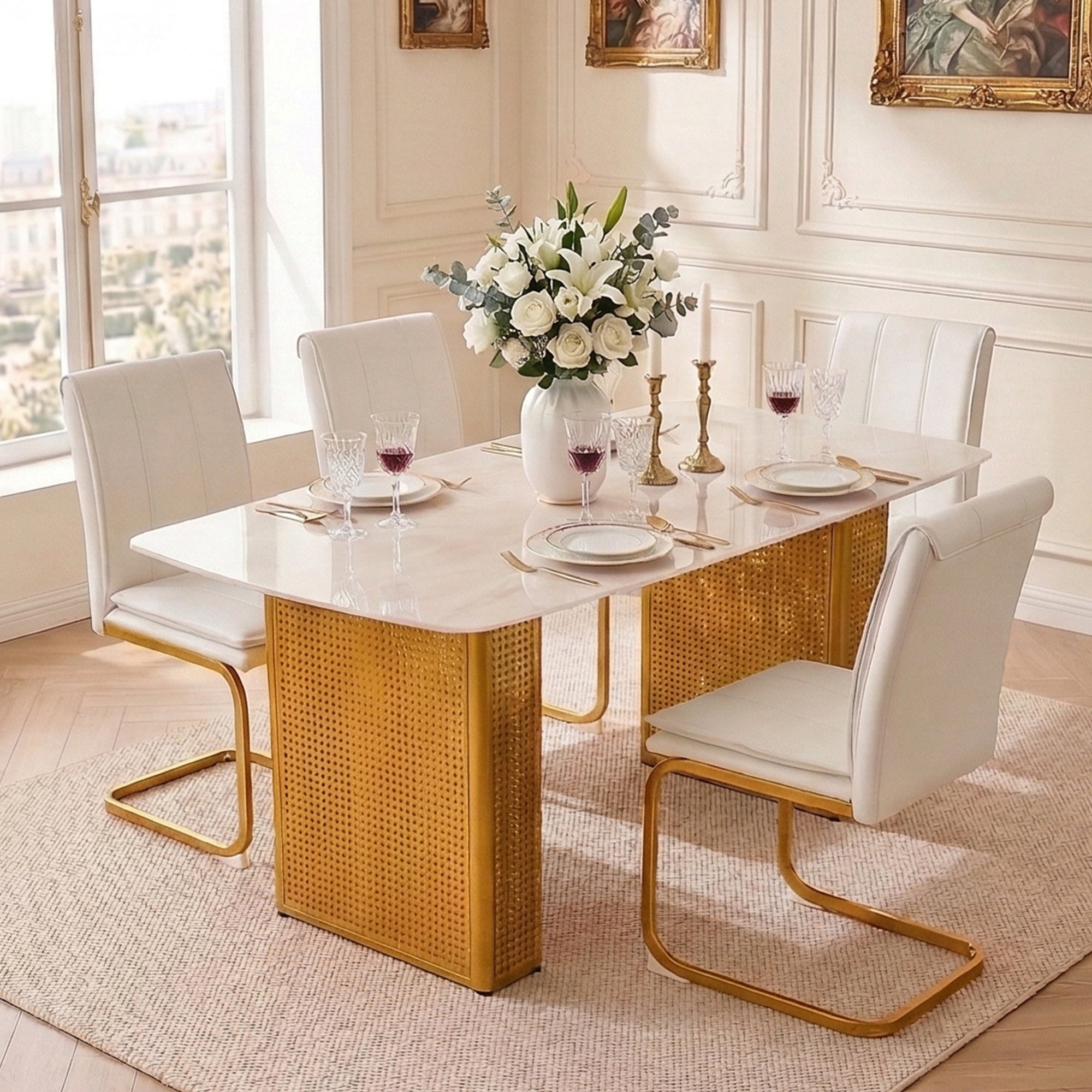 Zuritech™ Tavolo di Design – Vetro Temperato e Base Oro per un’Eleganza Senza Tempo