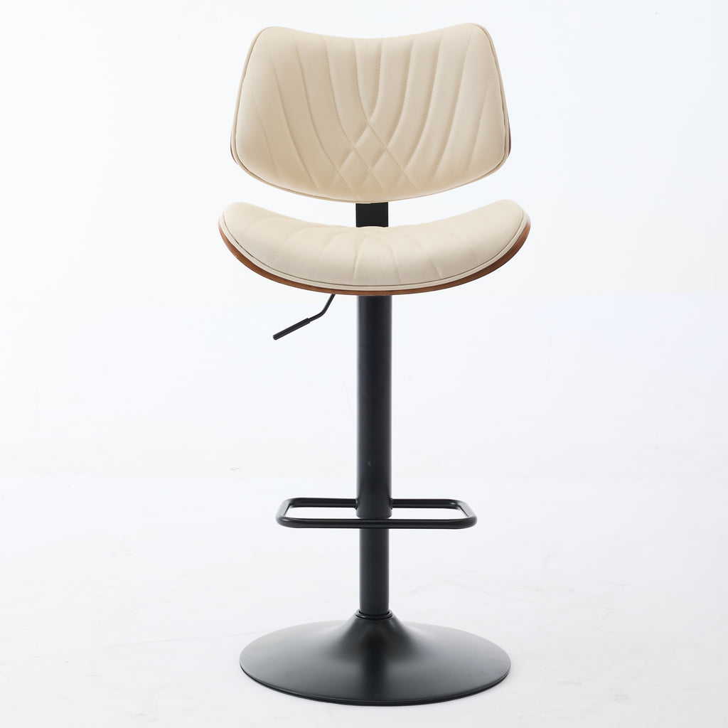 Walnut Bentwood Bar Stools Mid Century Modern Adjustable Counter Height Black Leather Upholstered 360 Swivel Bar Chairs For Kitchen Island Dining Room Cafe,Beige,Set Of 2