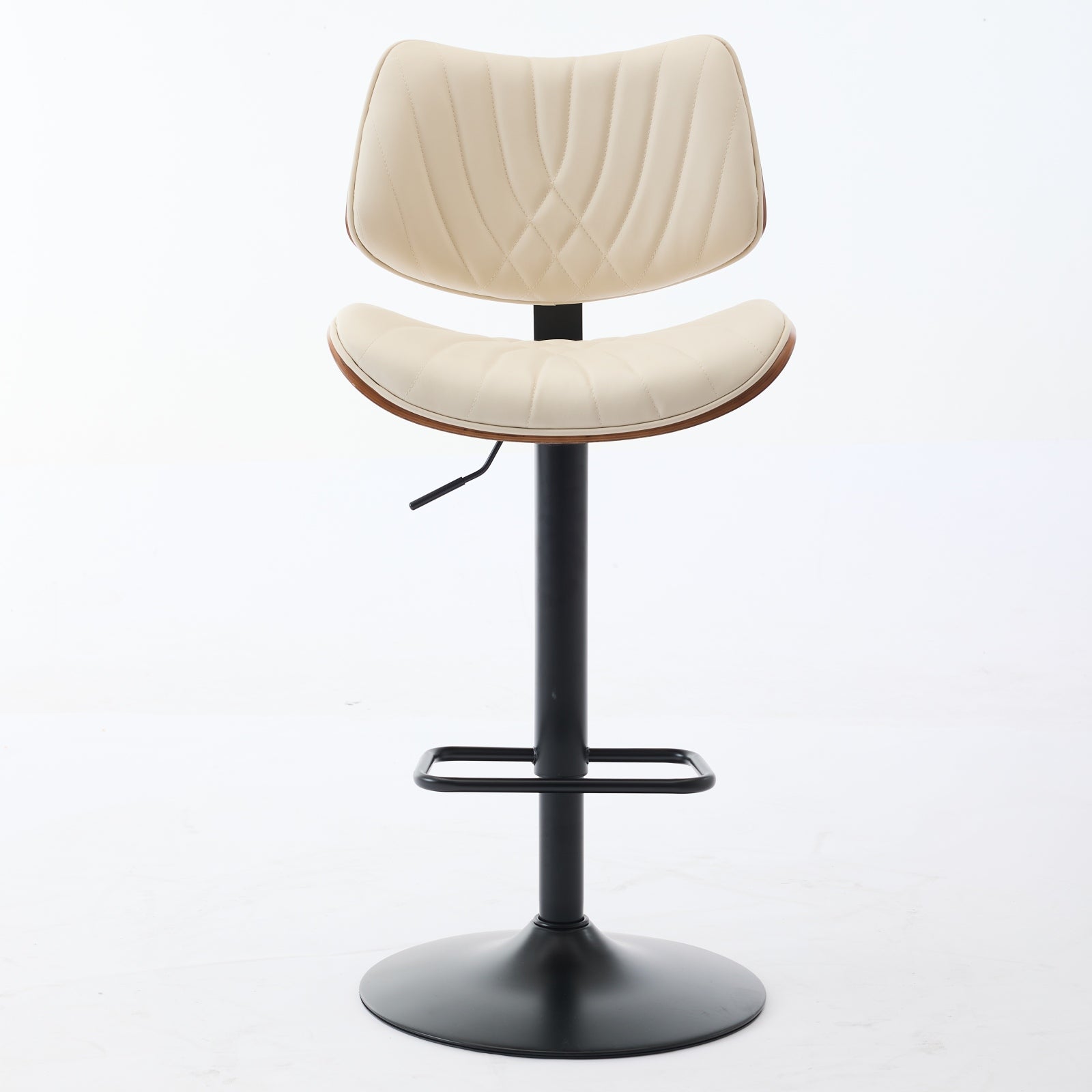 Walnut Bentwood Bar Stools Mid Century Modern Adjustable Counter Height Black Leather Upholstered 360 Swivel Bar Chairs For Kitchen Island Dining Room Cafe,Beige,Set Of 2