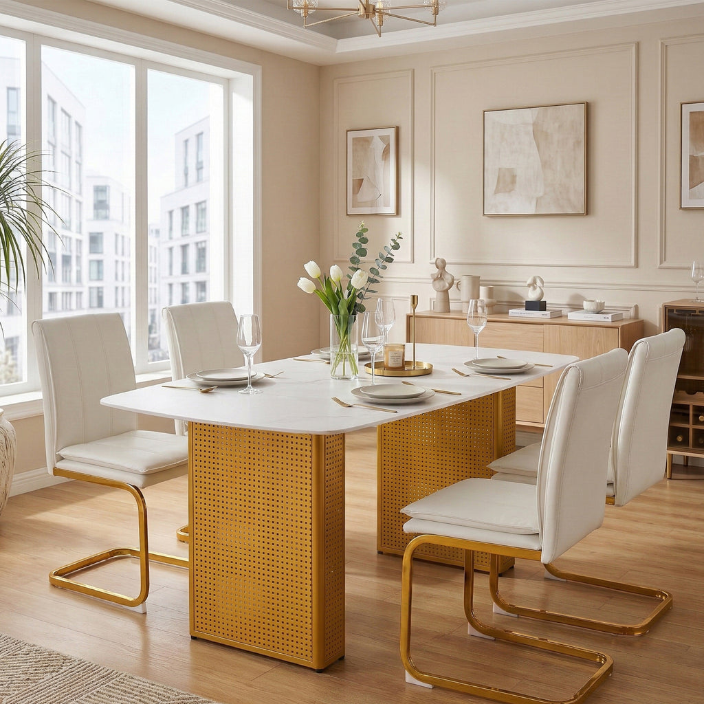 Zuritech™ Tavolo di Design – Vetro Temperato e Base Oro per un’Eleganza Senza Tempo