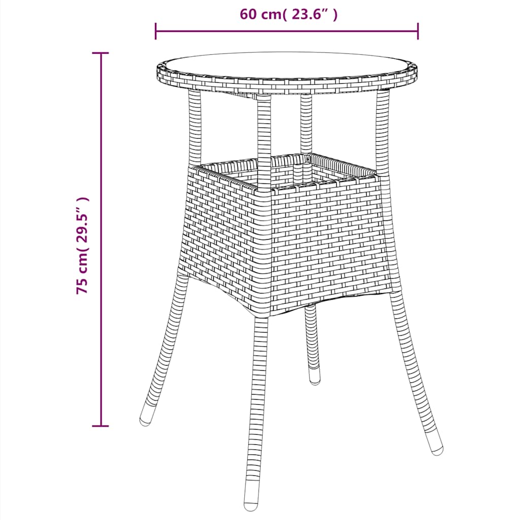 garden table Ø tempered glass and poly rattan