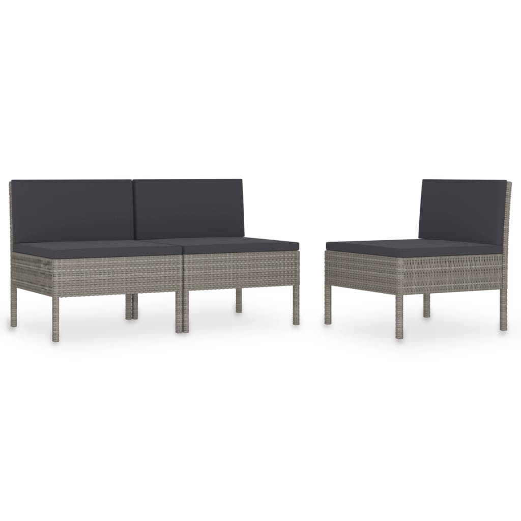 Garden Chairs 3 pcs with Cushions Poly Rattan